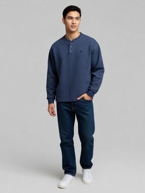 Men's Navy Henley Thermal Sweatshirt